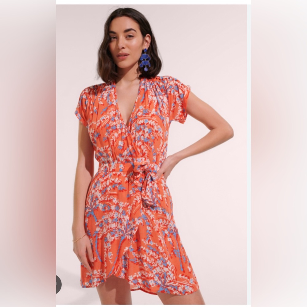 NWT BECKY v Orange palmery dress Poupette St. Barth